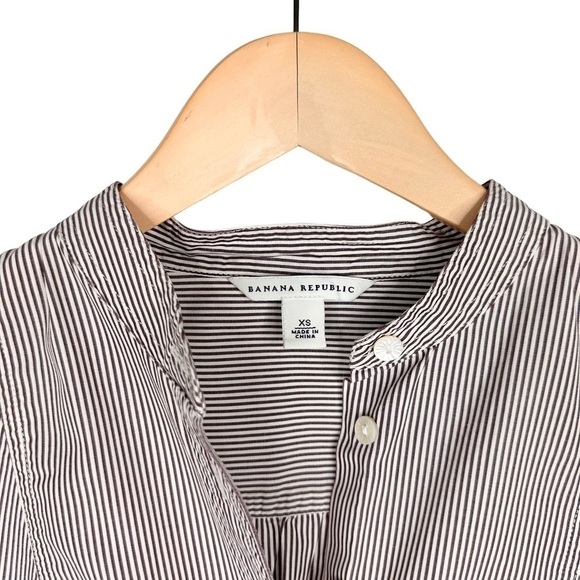 Banana Republic brown white stripe tunic blouse top long sleeve buttons XS - Picture 2 of 16